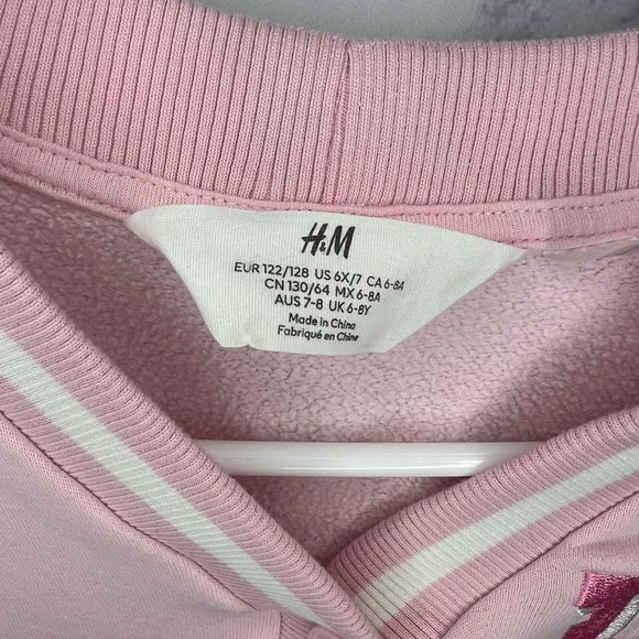 H&M Kids Pink and White Barbie buttoned varsity jacket Sz 6x/7 - Picture 2 of 3